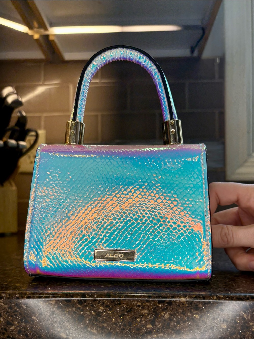 Aldo Iridescent Teal Mini Top-Handle Bag - Picture 2 of 8